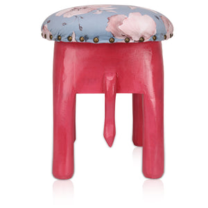 Floral Pink Wooden Pouffe