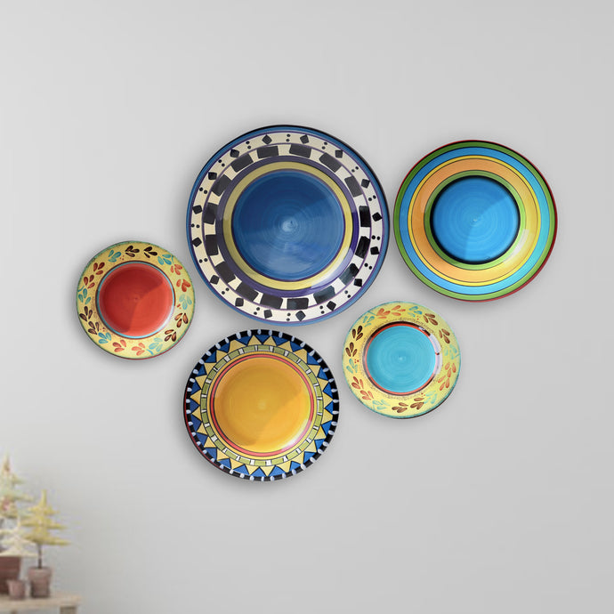 Blue Border Decorative Wall Plates - Set of 5